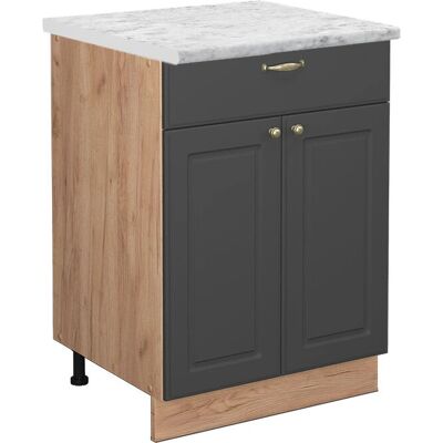 Mueble bajo de cocina Vicco Fame-Line - 60cm, Antracita-oro, Cajón, Mármol Mueble bajo de cocina Vicco Fame-Line - 60cm, Antracita-oro, Cajón, Mármol