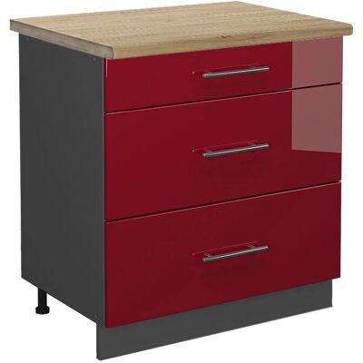 Vicco Modelo ET Roble Alto Brillo Mueble Bajo de Cocina con 3 Cajones Vicco Modelo ET Roble Alto Brillo Mueble Bajo de Cocina con 3 Cajones