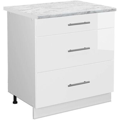 Gabinete base de cocina Vicco Fame-Line Blanco alto brillo, 80cm, 3 cajones - Mueble de cocina Gabinete base de cocina Vicco Fame-Line Blanco alto brillo, 80cm, 3 cajones - Mueble de cocina