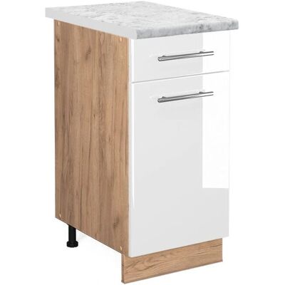 Gabinete base de cocina Vicco Fame-Line - Blanco alto brillo / Roble dorado - 40cm Gabinete base de cocina Vicco Fame-Line - Blanco alto brillo / Roble dorado - 40cm