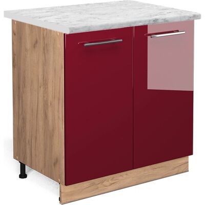 Armario bajo Vicco para fregadero - 80cm, Rojo Burdeos, MDF, Mármol, Cocina Armario bajo Vicco para fregadero - 80cm, Rojo Burdeos, MDF, Mármol, Cocina
