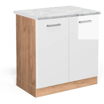 Vicco Mueble bajo para fregadero - 80cm, Blanco alto brillo, Mármol, R-Line Vicco Mueble bajo para fregadero - 80cm, Blanco alto brillo, Mármol, R-Line