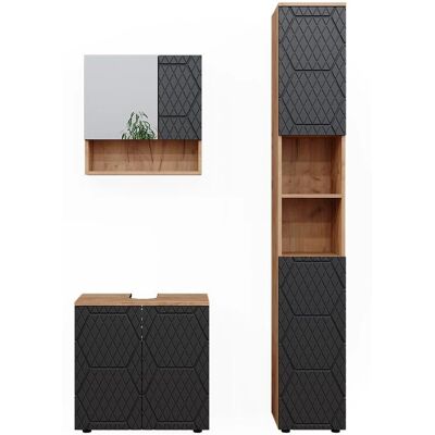 Conjunto de muebles de baño Vicco Irma - Roble dorado, 3 piezas, armario alto Conjunto de muebles de baño Vicco Irma - Roble dorado, 3 piezas, armario alto
