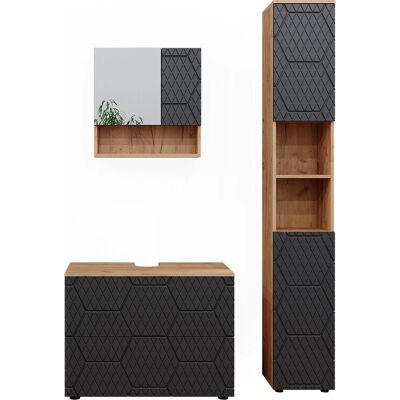 Conjunto de Muebles de Baño Vicco Irma - 3 Piezas, Roble Dorado, Con Espejo y Armario Alto Conjunto de Muebles de Baño Vicco Irma - 3 Piezas, Roble Dorado, Con Espejo y Armario Alto