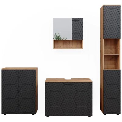 Conjunto de muebles de baño Vicco Irma - Roble y Antracita - 4 piezas - Armario y espejo Conjunto de muebles de baño Vicco Irma - Roble y Antracita - 4 piezas - Armario y espejo