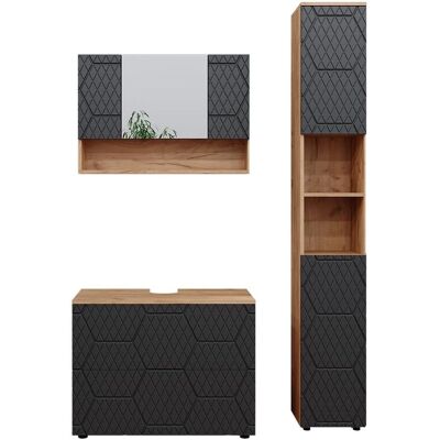 Conjunto de muebles de baño Vicco Irma - Roble dorado / Antracita / Rayas - 3 piezas Conjunto de muebles de baño Vicco Irma - Roble dorado / Antracita / Rayas - 3 piezas