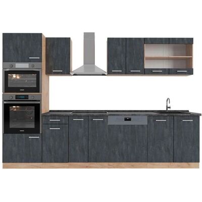 Mueble de cocina Vicco - Hormigón negro / Roble dorado - 300cm - R-Line Mueble de cocina Vicco - Hormigón negro / Roble dorado - 300cm - R-Line
