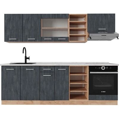 Gabinete de cocina Vicco - Hormigón negro/roble dorado - 240cm R-Line Gabinete de cocina Vicco - Hormigón negro/roble dorado - 240cm R-Line