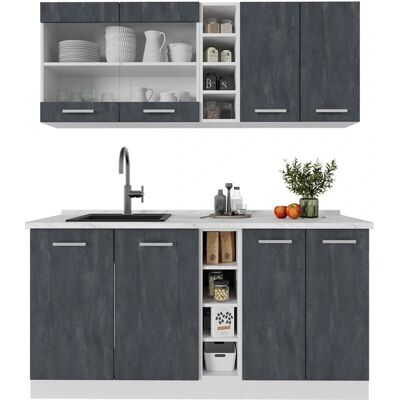 Vicco - Cocina versátil R-Line, Hormigón negro/blanco, 160cm - Cocina Vicco - Cocina versátil R-Line, Hormigón negro/blanco, 160cm - Cocina