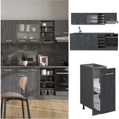 Mueble de cocina Vicco - 240cm Modular, Hormigón negro/antracita Mueble de cocina Vicco - 240cm Modular, Hormigón negro/antracita