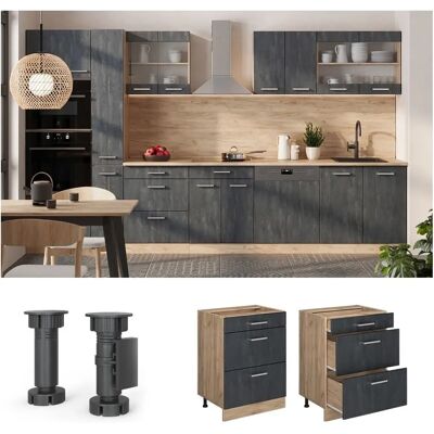 Gabinete de cocina Vicco Modelo R-Line - Concreto negro / Roble dorado Gabinete de cocina Vicco Modelo R-Line - Concreto negro / Roble dorado