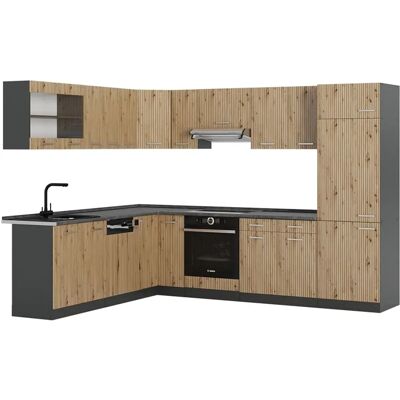 VICCO - Mueble de cocina en esquina - Forma de L, 227x287 cm, Roble artesanal / Antracita VICCO - Mueble de cocina en esquina - Forma de L, 227x287 cm, Roble artesanal / Antracita