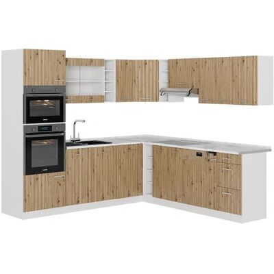 VICCO Cocina en L - 237x247cm - Mármol PT, Roble Blanco VICCO Cocina en L - 237x247cm - Mármol PT, Roble Blanco