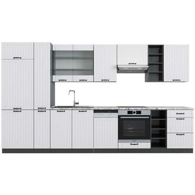 Gabinete de Cocina Fame-Line - 355cm, Blanco/Antracita, Frentes Rústicos Gabinete de Cocina Fame-Line - 355cm, Blanco/Antracita, Frentes Rústicos