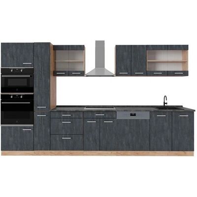 Vicco - Gabinete de cocina R-Line - Hormigón negro / Roble dorado - 350cm Vicco - Gabinete de cocina R-Line - Hormigón negro / Roble dorado - 350cm