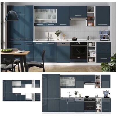 Gabinete de Cocina Vicco - Fame-Line Azul Oscuro Blanco - 355cm Gabinete de Cocina Vicco - Fame-Line Azul Oscuro Blanco - 355cm