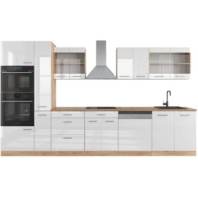 VICCO R-Line Cocina Americana - 350cm, Blanco Brillo/Roble Dorado VICCO R-Line Cocina Americana - 350cm, Blanco Brillo/Roble Dorado