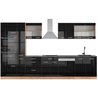 Gabinete de cocina Vicco R-Line - Negro Brillo/Roble Dorado - 350 cm Gabinete de cocina Vicco R-Line - Negro Brillo/Roble Dorado - 350 cm