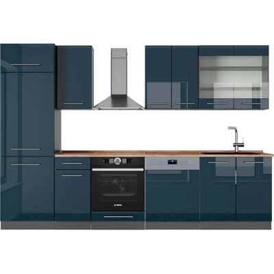 Küchenunterschrank Fame-Line - 300 cm, Dunkelblau, Hochglanz, ET Roble Küchenunterschrank Fame-Line - 300 cm, Dunkelblau, Hochglanz, ET Roble