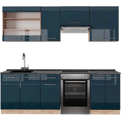 Vicco - Mueble de cocina Fame-Line Azul oscuro brillante / roble dorado - 240cm - Mueble de cocina Vicco - Mueble de cocina Fame-Line Azul oscuro brillante / roble dorado - 240cm - Mueble de cocina