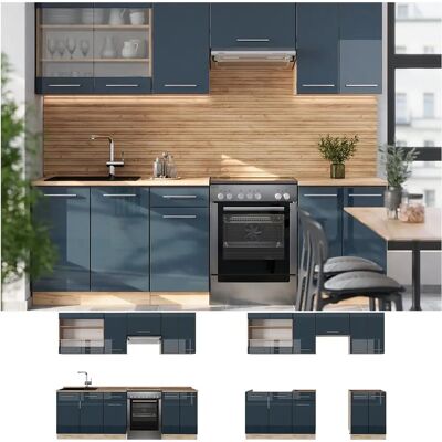 Mueble de cocina Vicco Fame-Line - Azul oscuro brillo/roble dorado - 240cm Mueble de cocina Vicco Fame-Line - Azul oscuro brillo/roble dorado - 240cm