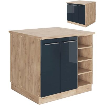 Isla de cocina Fame-Line - Azul oscuro alto brillo/roble dorado - 90 cm Isla de cocina Fame-Line - Azul oscuro alto brillo/roble dorado - 90 cm