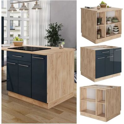 Isla de cocina Fame-Line - Azul oscuro, 90cm, con cajón Isla de cocina Fame-Line - Azul oscuro, 90cm, con cajón