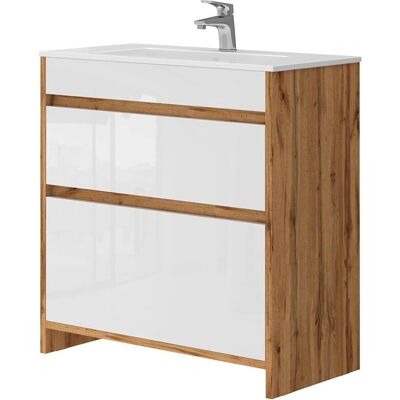 VICCO Mueble Bajo Lavabo Detmold - 80cm, Roble Dorado y Blanco Brillante VICCO Mueble Bajo Lavabo Detmold - 80cm, Roble Dorado y Blanco Brillante
