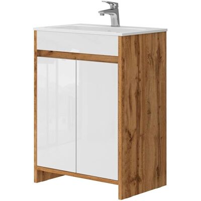 Conjunto de muebles de baño Vicco Lemgo - Roble dorado, Blanco brillante Conjunto de muebles de baño Vicco Lemgo - Roble dorado, Blanco brillante