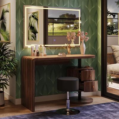 Mesita de Maquillaje Lara Roble Rústico con Espejo LED y Taburete - Mueble de Maquillaje Mesita de Maquillaje Lara Roble Rústico con Espejo LED y Taburete - Mueble de Maquillaje