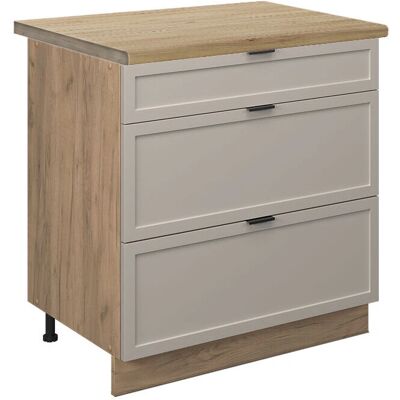 Gabinete bajo de cocina Fame-Line - 80 cm, 3 cajones, Roble Vicco Gabinete bajo de cocina Fame-Line - 80 cm, 3 cajones, Roble Vicco
