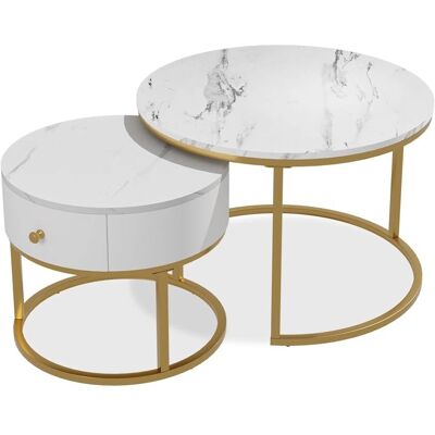 Ensemble de Tables Basses Madrid, Marbre Blanc - Tables de salon - Publicité Ensemble de Tables Basses Madrid, Marbre Blanc - Tables de salon - Publicité