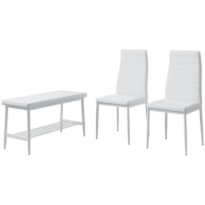 Vichy Grand Set aus 3 weißen Küchenbank und Stühlen Vichy Grand Set aus 3 weißen Küchenbank und Stühlen