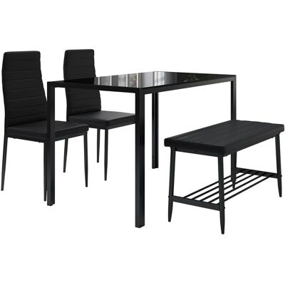 Vichy Grand Esstisch-Set - Modern, Glas, Stahl, Kunstleder Vichy Grand Esstisch-Set - Modern, Glas, Stahl, Kunstleder