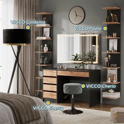 Vicco Schminktisch Sherry - LED-Spiegel, 120x75cm, Anthrazit/Goldkraft Eiche Vicco Schminktisch Sherry - LED-Spiegel, 120x75cm, Anthrazit/Goldkraft Eiche