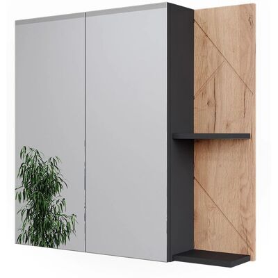 Armoire avec Miroir de Bain Vicco Irma - Anthracite/Chêne Doré - 80x75cm - Publicité Armoire avec Miroir de Bain Vicco Irma - Anthracite/Chêne Doré - 80x75cm - Publicité