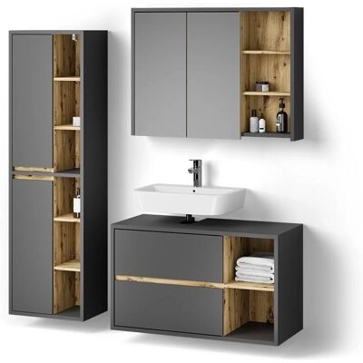 Livinity - Vomano - Anthracite - 3 pièces - Ensemble meubles salle de bains - Publicité Livinity - Vomano - Anthracite - 3 pièces - Ensemble meubles salle de bains - Publicité