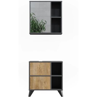 Conjunto de muebles de baño Vicco Leano - Antracita/roble de montaña - 2 partes Conjunto de muebles de baño Vicco Leano - Antracita/roble de montaña - 2 partes