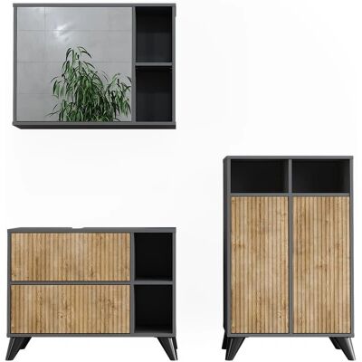 Conjunto de Muebles de Baño Vicco Leano - Moderno, Anthracite/Bergeiche, 80cm - Juego de Baño Conjunto de Muebles de Baño Vicco Leano - Moderno, Anthracite/Bergeiche, 80cm - Juego de Baño