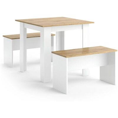 Ensemble de table à manger Vicco Sentio - Chêne blanc/doré, 80 x 80 cm, 2 bancs - Publicité Ensemble de table à manger Vicco Sentio - Chêne blanc/doré, 80 x 80 cm, 2 bancs - Publicité