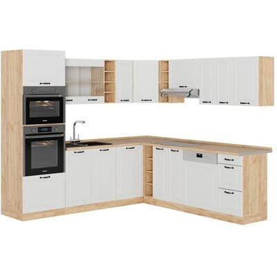 Cuisine en angle VICCO - 237x247cm - Blanc campagne/Sapin doré - Type de cuisine - Publicité Cuisine en angle VICCO - 237x247cm - Blanc campagne/Sapin doré - Type de cuisine - Publicité