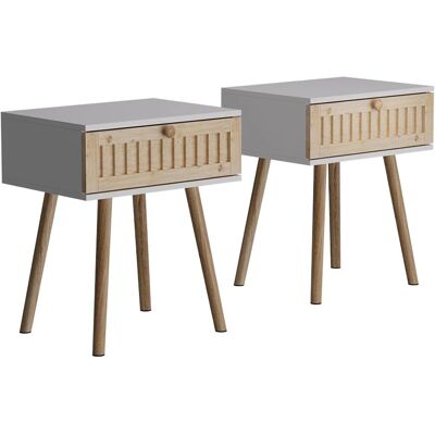 Vichy Nachttisch 2er-Set - Weiß/Kiefer - 40x47cm Vichy Nachttisch 2er-Set - Weiß/Kiefer - 40x47cm