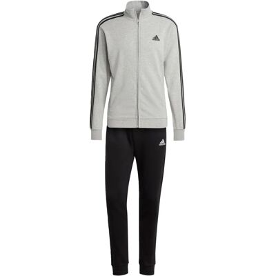 adidas Basic 3 Streifen French Terry Trainingsanzug - Herren - Mittelgrau adidas Basic 3 Streifen French Terry Trainingsanzug - Herren - Mittelgrau