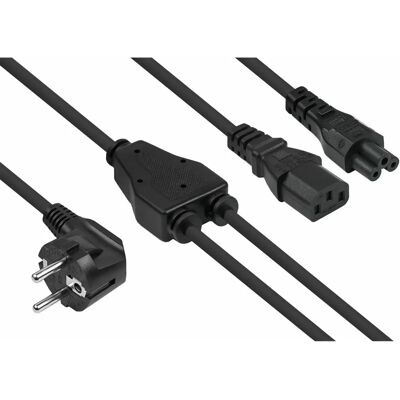 Kabelmeister Schwarzes Y-Netzkabel 2 m E+F Stecker C13 & C5 Kupplung Kabelmeister Schwarzes Y-Netzkabel 2 m E+F Stecker C13 & C5 Kupplung