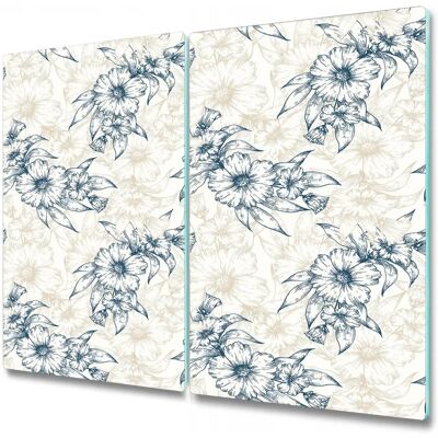 Coloray - Protège-Caisson Vitrocéramique 2x30x52 - Fleurs Bleu Or - Cooktop Protector - Publicité Coloray - Protège-Caisson Vitrocéramique 2x30x52 - Fleurs Bleu Or - Cooktop Protector - Publicité