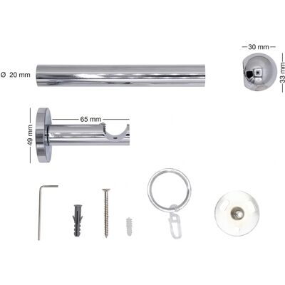 MYDECO 20mm Ball Gardinenstange 250cm - Gardinenstangen MYDECO 20mm Ball Gardinenstange 250cm - Gardinenstangen