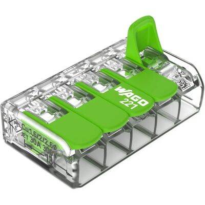 WAGO 221-425 Terminal Multi-Conductores Verde - Conector de cabos WAGO 221-425 Terminal Multi-Conductores Verde - Conector de cabos