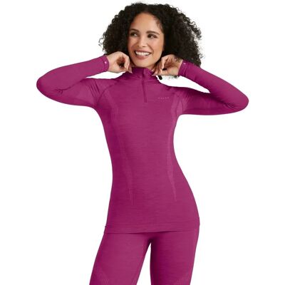 Falke - Wool Tech Zip Shirt - Radiant Orchid Pink - Small - Top Falke - Wool Tech Zip Shirt - Radiant Orchid Pink - Small - Top