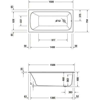 Duravit Qatego Badewanne - Rückenlehne, Überlauf, 1500x750x480mm Duravit Qatego Badewanne - Rückenlehne, Überlauf, 1500x750x480mm