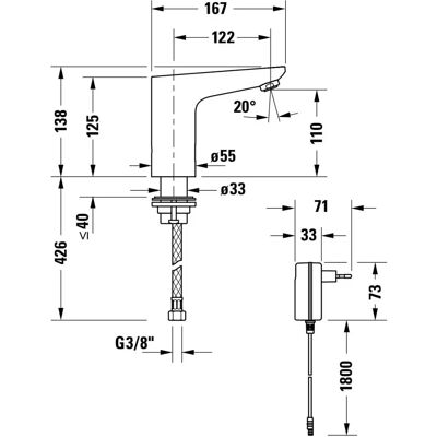 Duravit Sensor 1 Chrom Berührungslose Elektronik-Waschtischmischer Duravit Sensor 1 Chrom Berührungslose Elektronik-Waschtischmischer